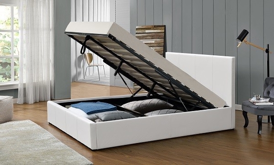 Easy Assemble تخت ذخیره سازی آسانسور گازی قاب تخت تخته سه لا چرم سفید PU