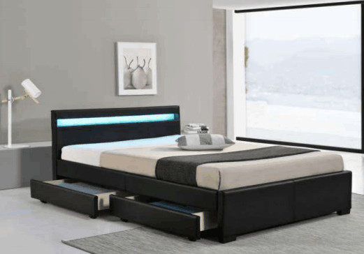 MDF چوب ال ای دی تخت خواب وبهلسترد چرم مصنوعی قاب لت دار با جعبه