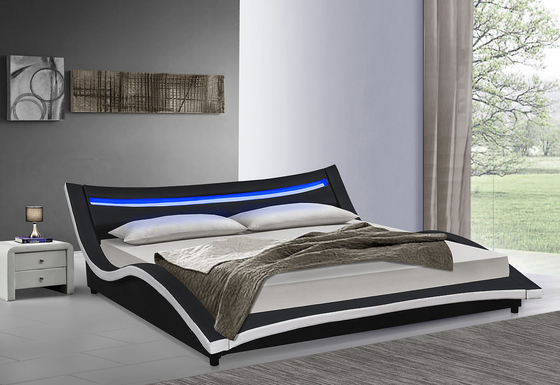تخته سه لا قاب تخت خواب منحنی چرم PU با مونتاژ آسان LED