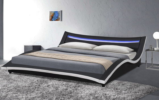 تخته سه لا قاب تخت خواب منحنی چرم PU با مونتاژ آسان LED