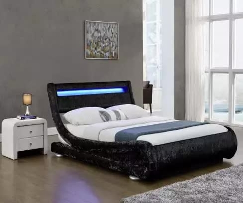 تخت پارچه ای با روکش مخملی مخملی ساخته شده از چرم مصنوعی به همراه تخته سر چراغ LED