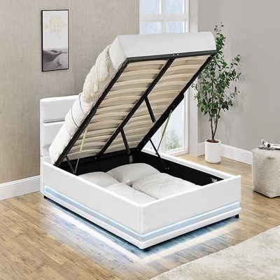 قاب تخت LED سفید 150x200 سانتی متری بالابر اتوماتیک گازی با جعبه ذخیره سازی