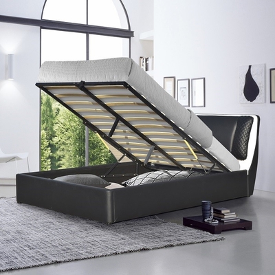 عمده فروشی تخت چرمی تخت چرمی مشکی Lift Up Storage Bed Leather Bed