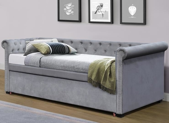 تخت خواب تمام اندازه مخملی پوشیده تخت خواب Trundle Chesterfield Grey Plush
