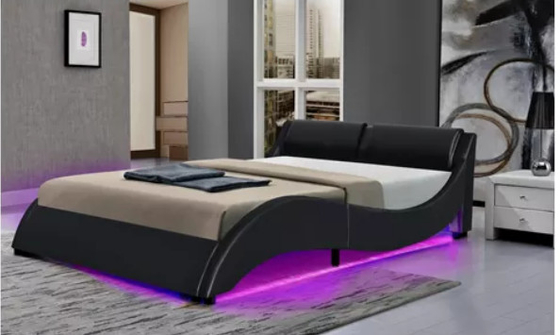 قاب تخت بستر پلتفرم با چراغ های LED، طراحی منحنی