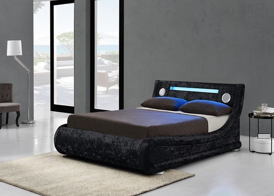 چرم مشکی روکش دار کینگ تخت ذخیره سازی شکل منحنی تخت با نور LED