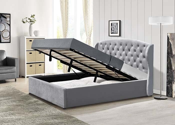 4 FT Ottoman Tufted Storage Bed Foot Lift Open Gas with Headboard Grey