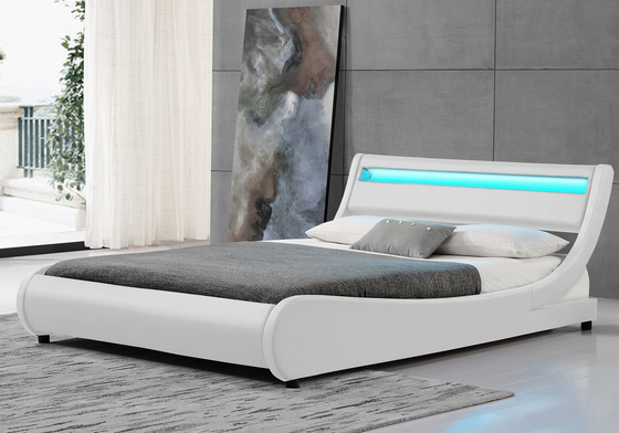منحنی کینگ سایز LED قاب تخت وبهلسترد سفید PU 140x200CM